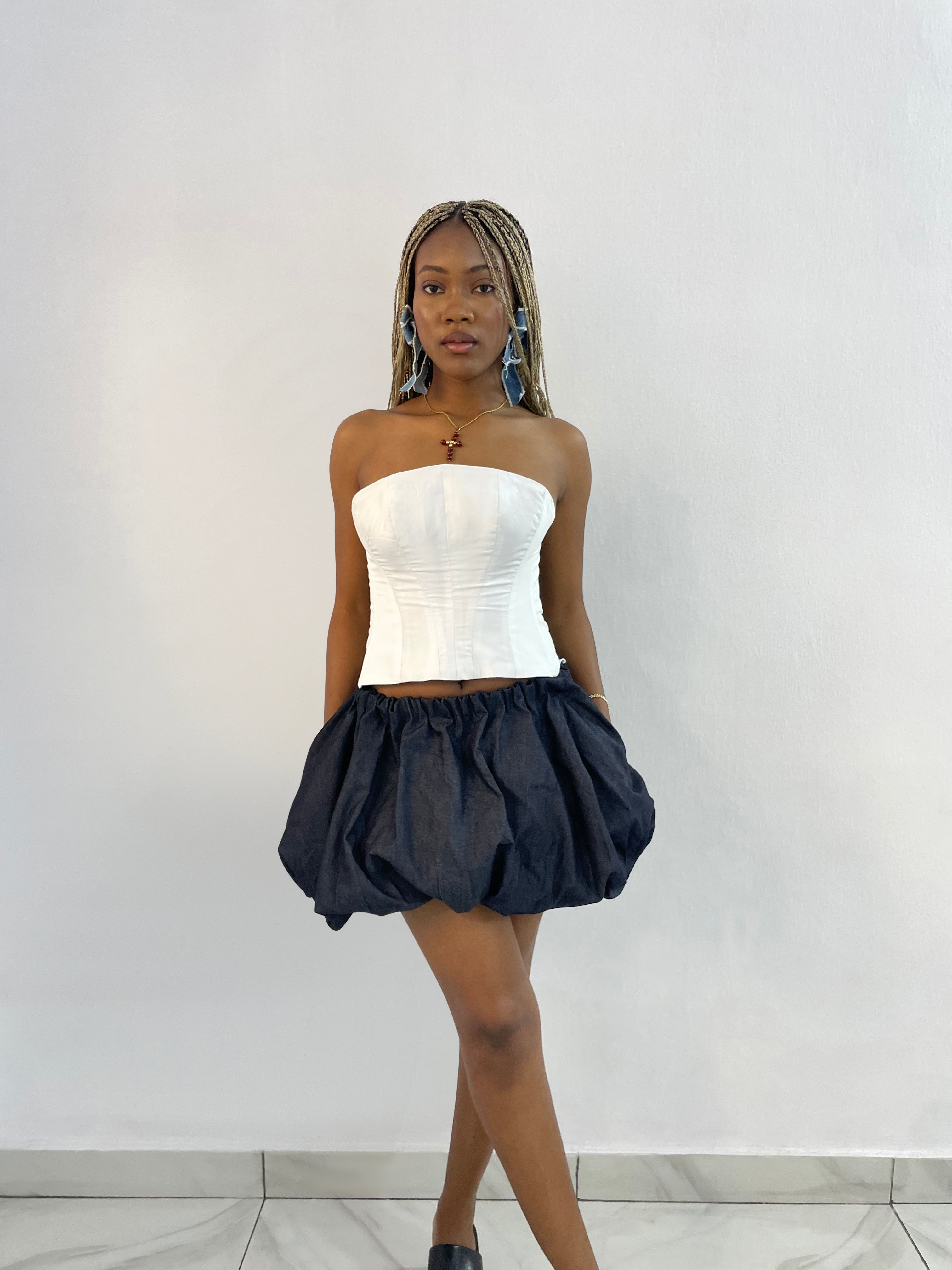 Denim Mini Balloon Skirt